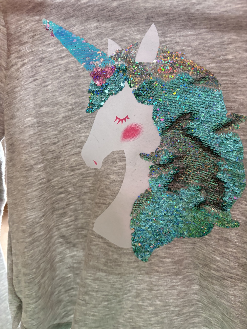 Unicorn Sequin Girls Long Sleeve Shirt Gray Size 10/12 My Favorite Tee